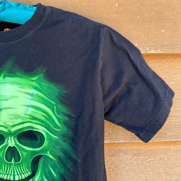 Black Boys M (8) T-Shirt With Neon Green Glow-In-The-Dark Skull Graphic 100% Cot - Picture 5 of 12